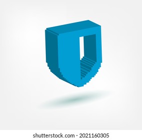 shield pixel symbol sign vector logo isolated 3d