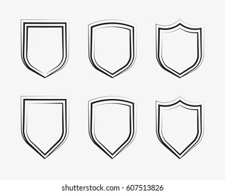 Shield plain line icons. Outline badge. Safety icon set. 