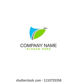 Shield plane travel protection vector logo 