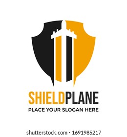 Shield plane vector logo template. This design use protection symbol. Suitable for travel business.