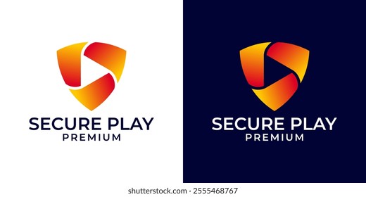 Shield Play Logo Design. Safe Play Logo. Play Media Shield Icon Logo. Vector Logo Template of Shield, Play, Video, Security, Media, Protection, Icon, Modern.