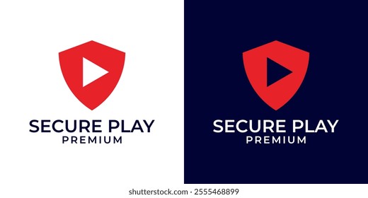 Shield Play Logo Design. Safe Play Logo. Play Media Shield Icon Logo. Vector Logo Template of Shield, Play, Video, Security, Media, Protection, Icon, Modern.