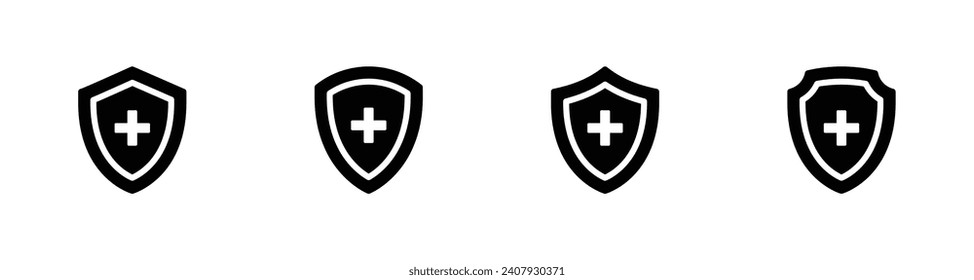 Shield with a plus icon set. Medical Protection symbol vector illustration