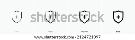 shield plus icon. Thin, Light Regular And Bold style design isolated on white background