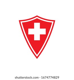 Shield with Plus Medical protection logo design vector