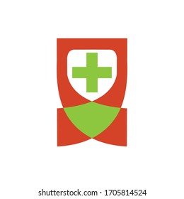 Shield with Plus Medical protection logo design vector