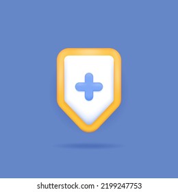 shield and plus symbol. icon about insurance or health protection. security. 3d and realistic concept illustration design. graphic elements