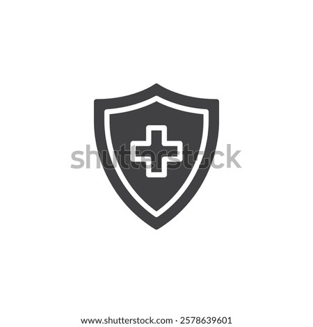 Shield with a plus vector icon. filled flat sign for mobile concept and web design. Immune Boost glyph icon. Symbol, logo illustration. Vector graphics