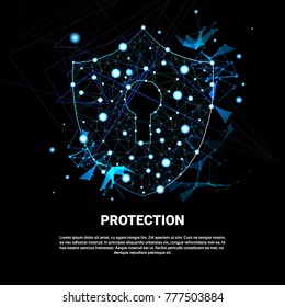 Shield Polygonal Over Dark Background Business Concept Of Data Security And Protection Vector Illustration