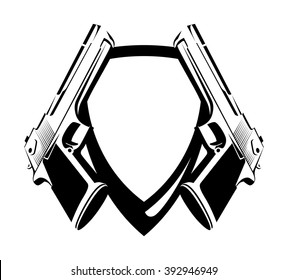 Shield with Power Guns - Desert Eagles, Vector Coat of Arms on white background