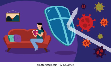Shield to prevent disease And there were people behind the shield Staying safe at home Aside from Covid 19 Staying in the house happily and free from other diseases
