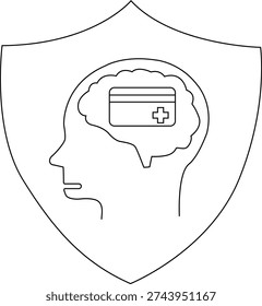 Shield with profile of head containing brain image with plussign and horizontalline emblem within it