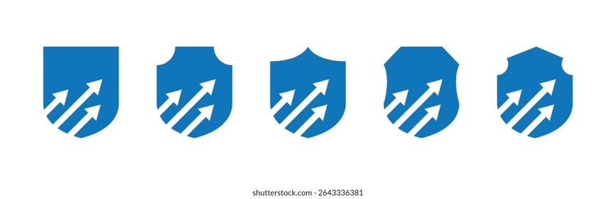 Shield profit vector illustration set. Shield and arrow up icons and symbols.