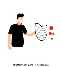 Shield to Protect. Corona Virus Fighter Vector Illustration. 