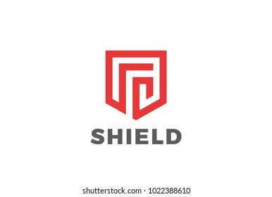 Shield protect defense Logo design vector template Linear style. Security Guardian Modern Heraldic Logotype.