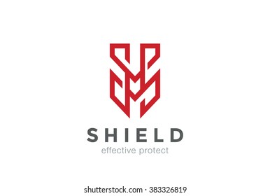 Shield Protect Logo letter M vector design template linear style.
Protection Logotype. Defend concept icon.