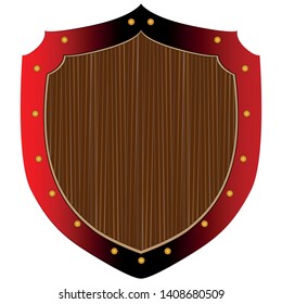 Shield to protect the red-black with rivets and the middle of the tree. Shield of metal and wood.