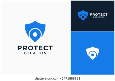 Shield Protect Security Safety Privacy Location Place Pin Map Vector Logo Design Illustration