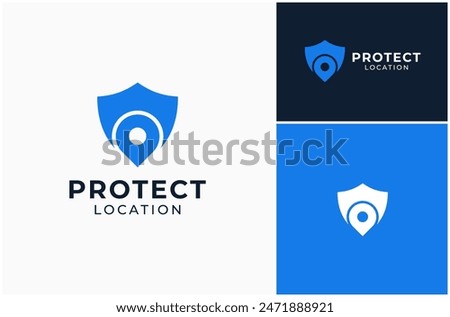 Shield Protect Security Safety Privacy Location Place Pin Map Vector Logo Design Illustration