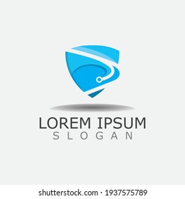 Shield protect with technology logo design inspiration template vector