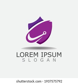 Shield protect with technology logo design inspiration template vector