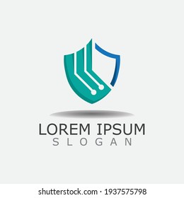 Shield protect with technology logo design inspiration template vector