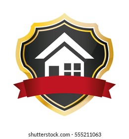 shield protected home security red banner vector illustration eps 10