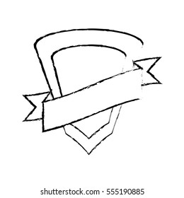 shield protected insignia ribbon sketch vector illustration eps 10