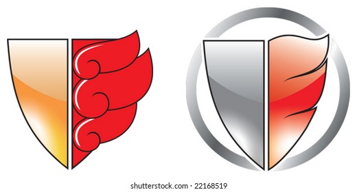 Shield protecting against fire, vector illustration