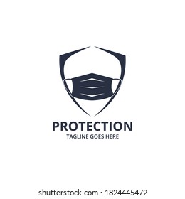 Shield protecting Logo Design Template. Illustration vector graphic of shield and face mask logo design concept. protective antivirus shield to coronavirus, COVID-19, 2019-nCoV infection. 