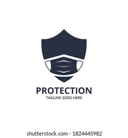 Shield protecting Logo Design Template. Illustration vector graphic of shield and face mask logo design concept. protective antivirus shield to coronavirus, COVID-19, 2019-nCoV infection. 