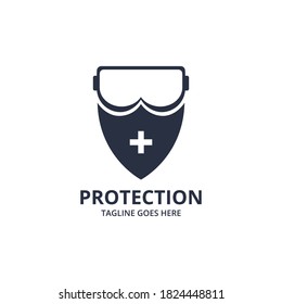 Shield protecting Logo Design Template. Illustration vector graphic of shield and glasses  logo design concept. protective antivirus shield to coronavirus, COVID-19, 2019-nCoV infection. 