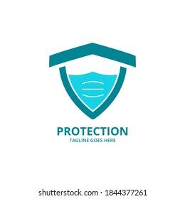 Shield protecting Logo Design Template. Illustration vector graphic of shield and face mask  logo design concept. protective antivirus shield to coronavirus, COVID-19, 2019-nCoV infection. 