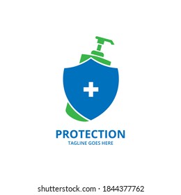 Plantilla de diseño de logotipos protectores de escudo. Ilustración vectorial de diseño de armarios de escudo y sanitizer. protector antivirus para coronavirus, infección por COVID-19, 2019-nCoV. 