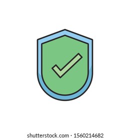 shield protection check mark internet flat line style illustration