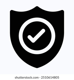 Escudo, protección, signo de verificación, ícono de Vector de seguridad, interfaz de usuario, experiencia de usuario, ícono de Vector de silueta aislada.