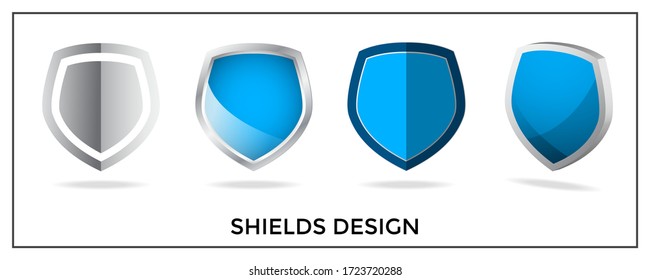 Shield or protection concept. A set of shields in a few design variation including papercut and 3D. Vector illustration.