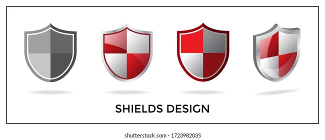 Shield or protection concept. A set of shields in a few design variation including papercut and 3D. Vector illustration.
