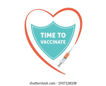  Shield, protection from coronavirus, vaccination concept design. banner design - syringe with vaccine for COVID-19, flu or influenza and a family