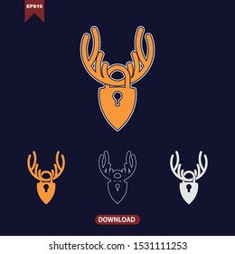 Shield protection and deer illustration combine. Safety logo icon. Material design flat style. Anti virus