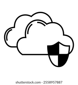 Shield protection encryption firewall on cloud computing system icon vector design symbol illustration, for data storage.