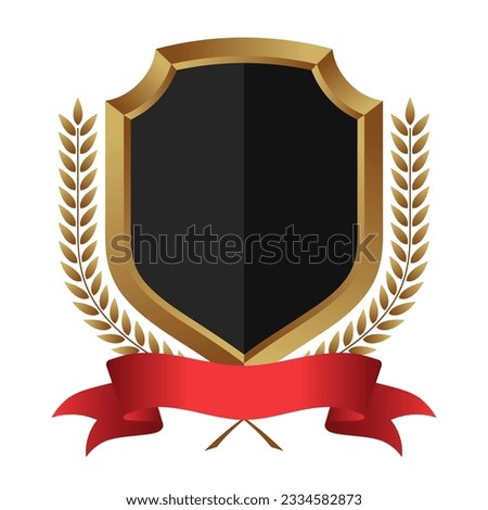 Shield protection with gold laurel wreath and red ribbon