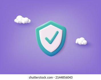 Shield protection icon with check. 3D Web Vector Illustrations.