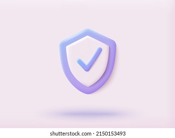 Shield protection icon with check. 3D Web Vector Illustrations.