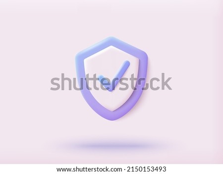 Shield protection icon with check. 3D Web Vector Illustrations.