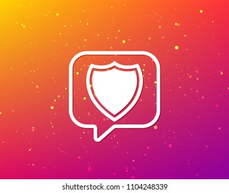 Shield protection icon. Defense equipment symbol. Soft color gradient background. Speech bubble with flat icon. Vector