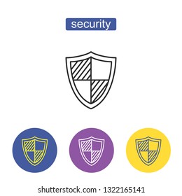 Shield protection icon. Defense equipment symbol. Round circle buttons  isolated on white background. Confirmed sign for web, mobile and infographics. Internet protection concept. Editable stroke.
