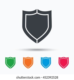 Shield protection icon. Defense equipment symbol. Colored flat web icon on white background. Vector