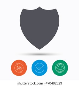 Shield protection icon. Defense equipment sign.
