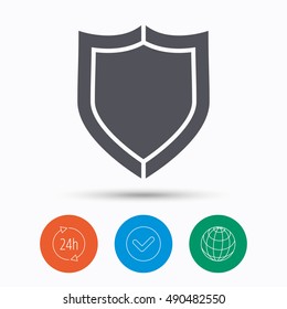 Shield protection icon. Defense equipment sign.